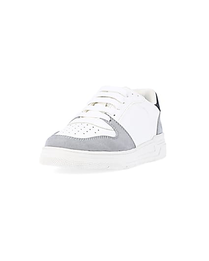 360 degree animation of product boys white Pu colour block trainers frame-23