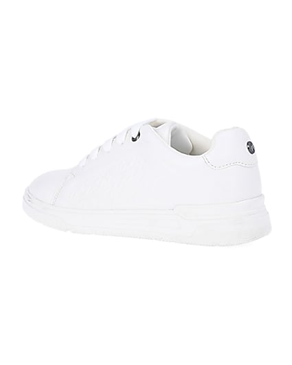 360 degree animation of product Boys White Pu Embossed Trainers frame-5
