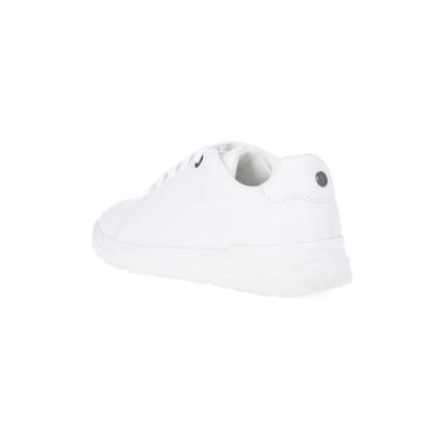 360 degree animation of product Boys White Pu Embossed Trainers frame-6