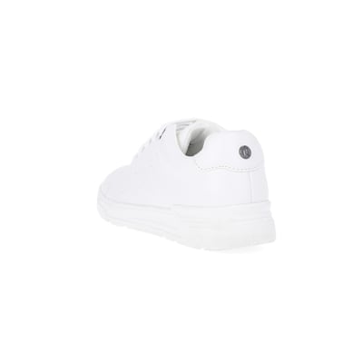 360 degree animation of product Boys White Pu Embossed Trainers frame-7