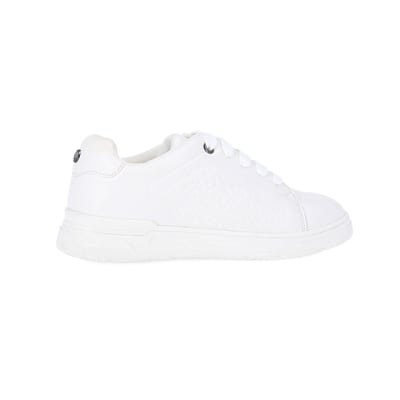 360 degree animation of product Boys White Pu Embossed Trainers frame-14