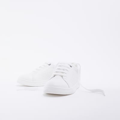 Boys White Pu Embossed Trainers