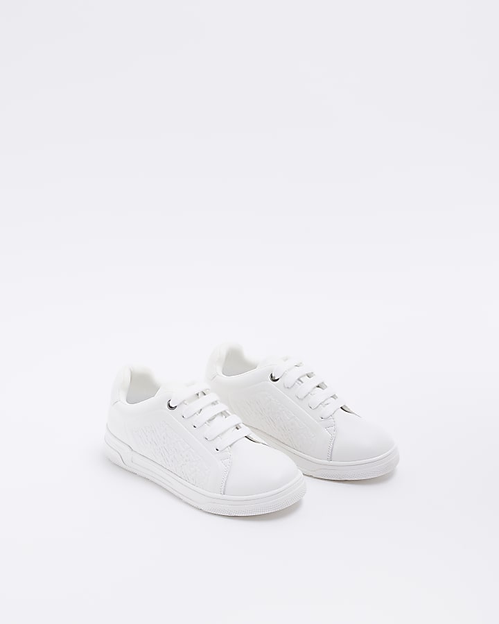 Boys White Pu Embossed Trainers
