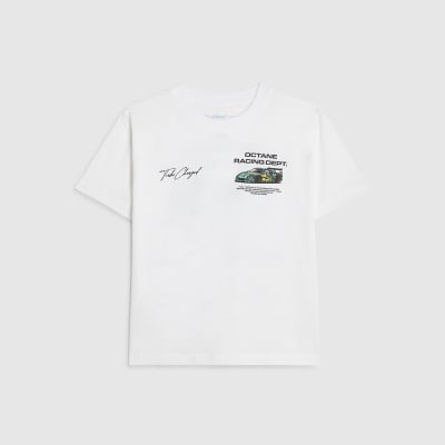 Boys White Racing Print T-Shirt
