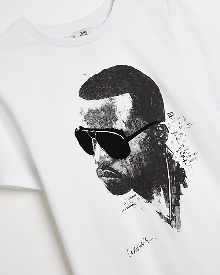 Boys white rapper graphic t-shirt