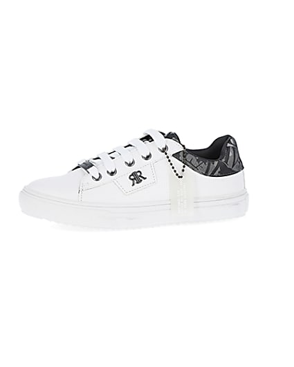 360 degree animation of product Boys white RI branded lace up trainers frame-2