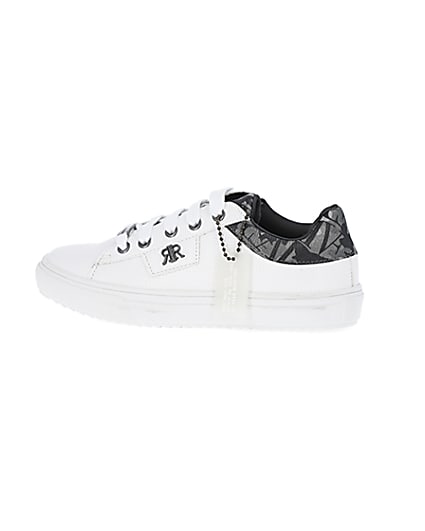 360 degree animation of product Boys white RI branded lace up trainers frame-4