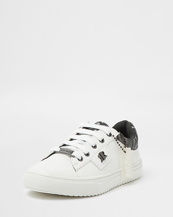 Boys white RI branded lace up trainers