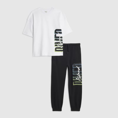 Boys White RI Branded T-Shirt And Joggers Set