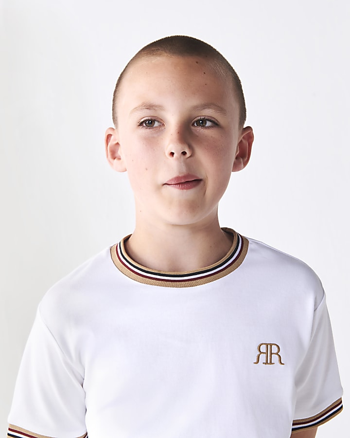 Boys white RI embroidered taped t-shirt