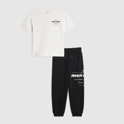 Boys White RI T-Shirt And Joggers Set