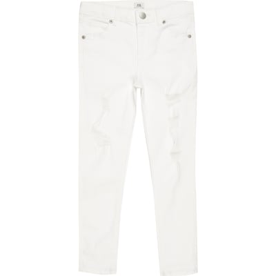 Boys white ripped Ollie spray on skinny jeans | River Island