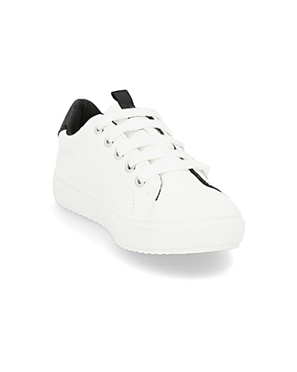 360 degree animation of product Boys white RVR mono lace-up trainers frame-22