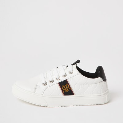 Boys white RVR mono lace-up trainers | River Island