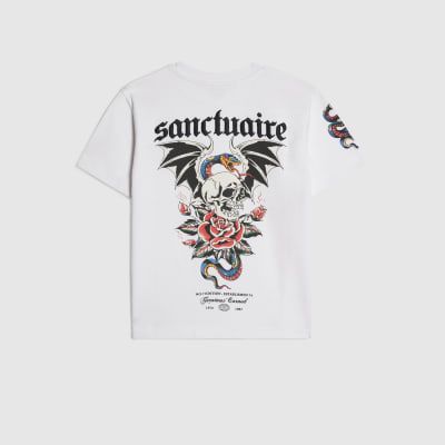 Boys White Skull Sanctuaire Graphic T-Shirt