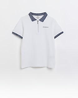 Boys White Space Dye Collar Polo Shirt