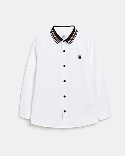 Boys White Stripe Collar Oxford Shirt