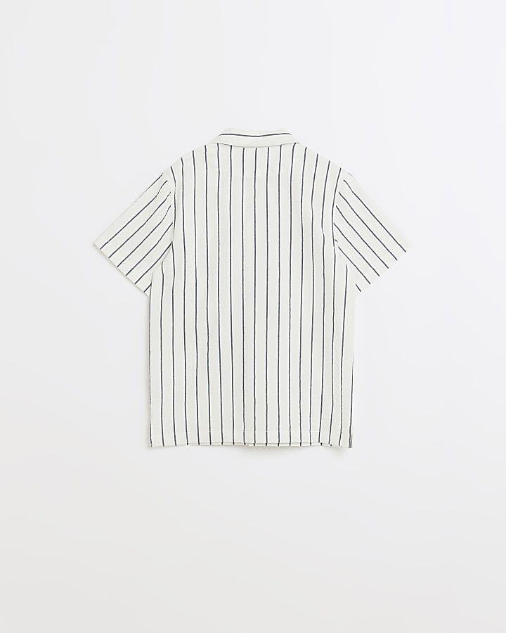 Boys White Stripe short sleeve Shirt