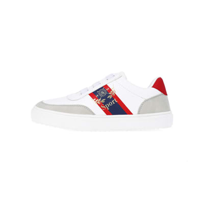 360 degree animation of product Boys White Stripe trainers frame-3