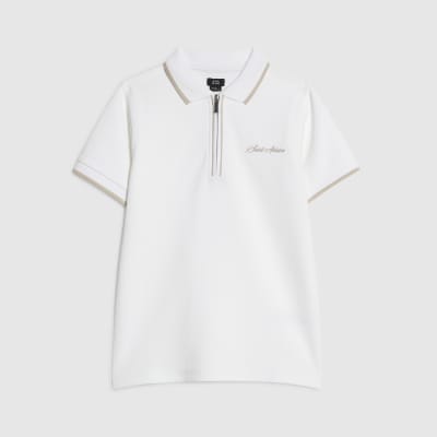 Boys White Textured Polo Shirt