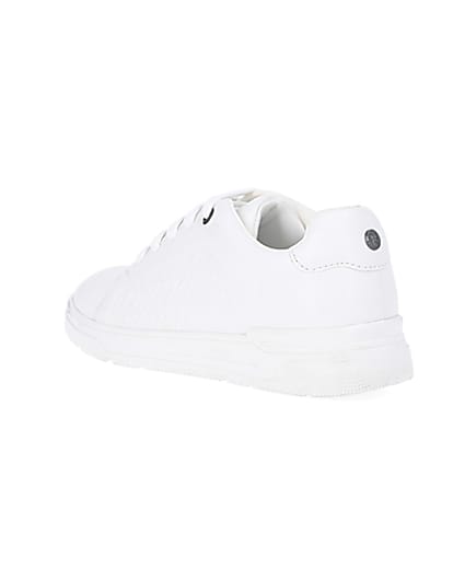 360 degree animation of product Boys White wide fit Pu Embossed Trainers frame-6