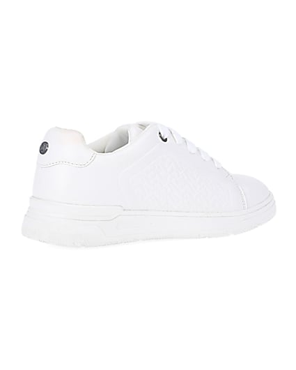 360 degree animation of product Boys White wide fit Pu Embossed Trainers frame-13