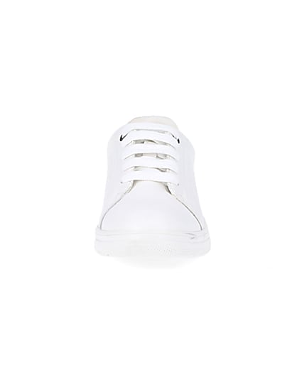 360 degree animation of product Boys White wide fit Pu Embossed Trainers frame-21
