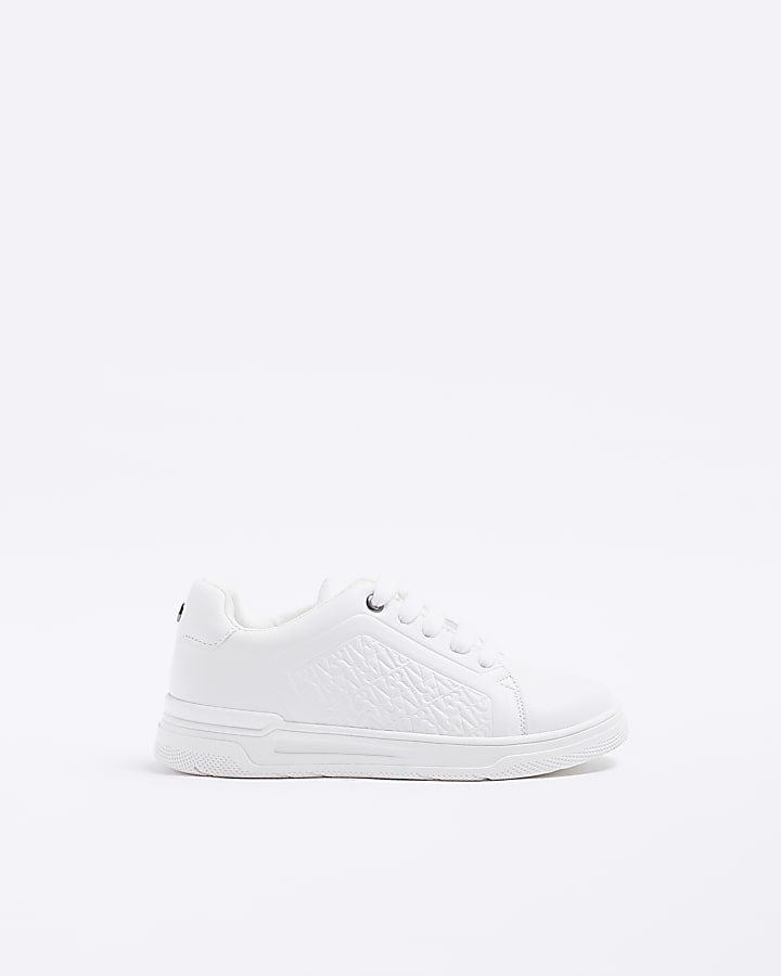 Boys White wide fit Pu Embossed Trainers