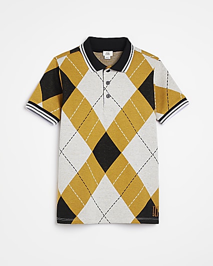 Boys Yellow Argyle Check Polo Shirt