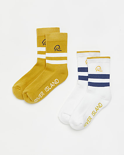 Boys yellow RI stripe tube socks 2 pack
