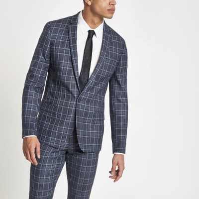 blue check pant coat