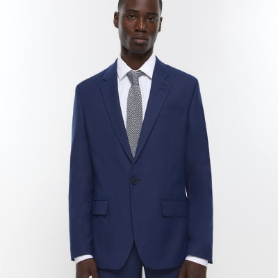 Bright blue regular fit suit jacket | River Island