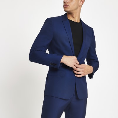 Bright blue skinny fit suit jacket