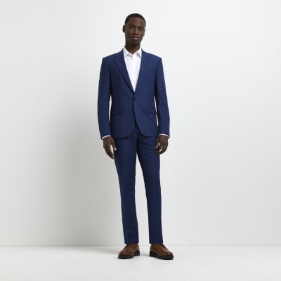 Bright blue skinny fit suit jacket River Island