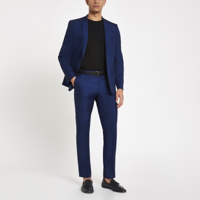 Bright blue skinny fit suit trousers