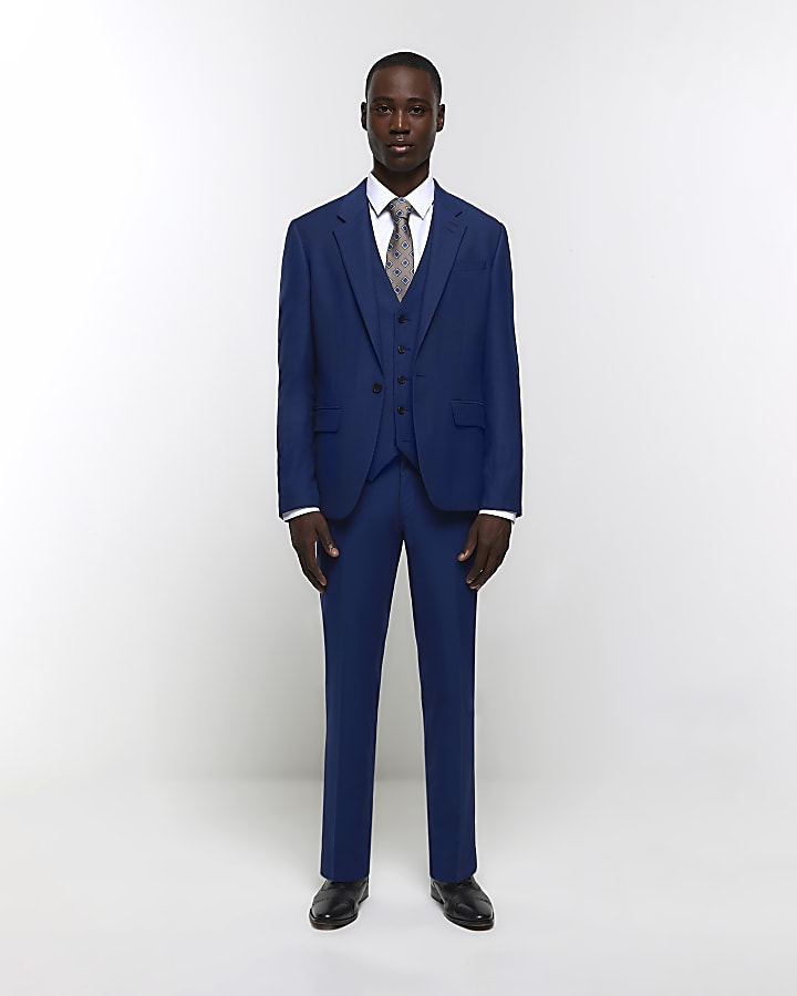 Bright blue skinny fit suit trousers