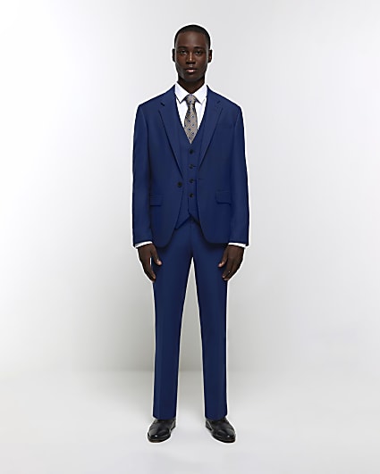 River Island Navy Slim Fit Check Suit Trousers in Blue for Men Mens Clothing Trousers Slacks and Chinos Formal trousers 