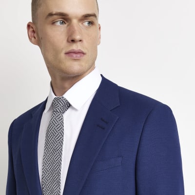 Bright Blue Slim Fit Twill Suit Jacket River Island