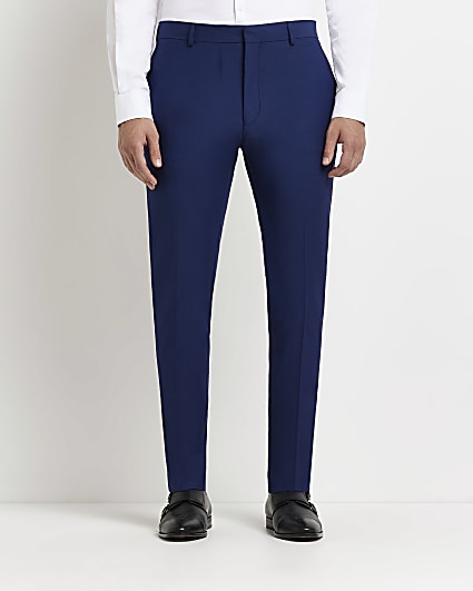 Bright Blue Slim Fit Twill Suit Trouser