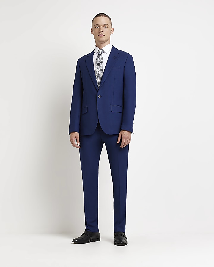 Bright Blue Slim Fit Twill Suit Trouser
