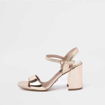 Bright gold wide fit block heel sandals