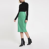 Bright green faux leather pencil skirt