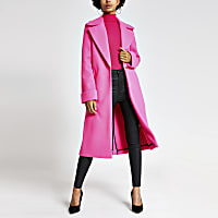 Bright pink single breasted longline coat
