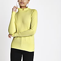 Bright yellow high frill neck top