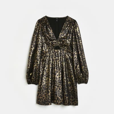 Bronze animal print cut out mini dress