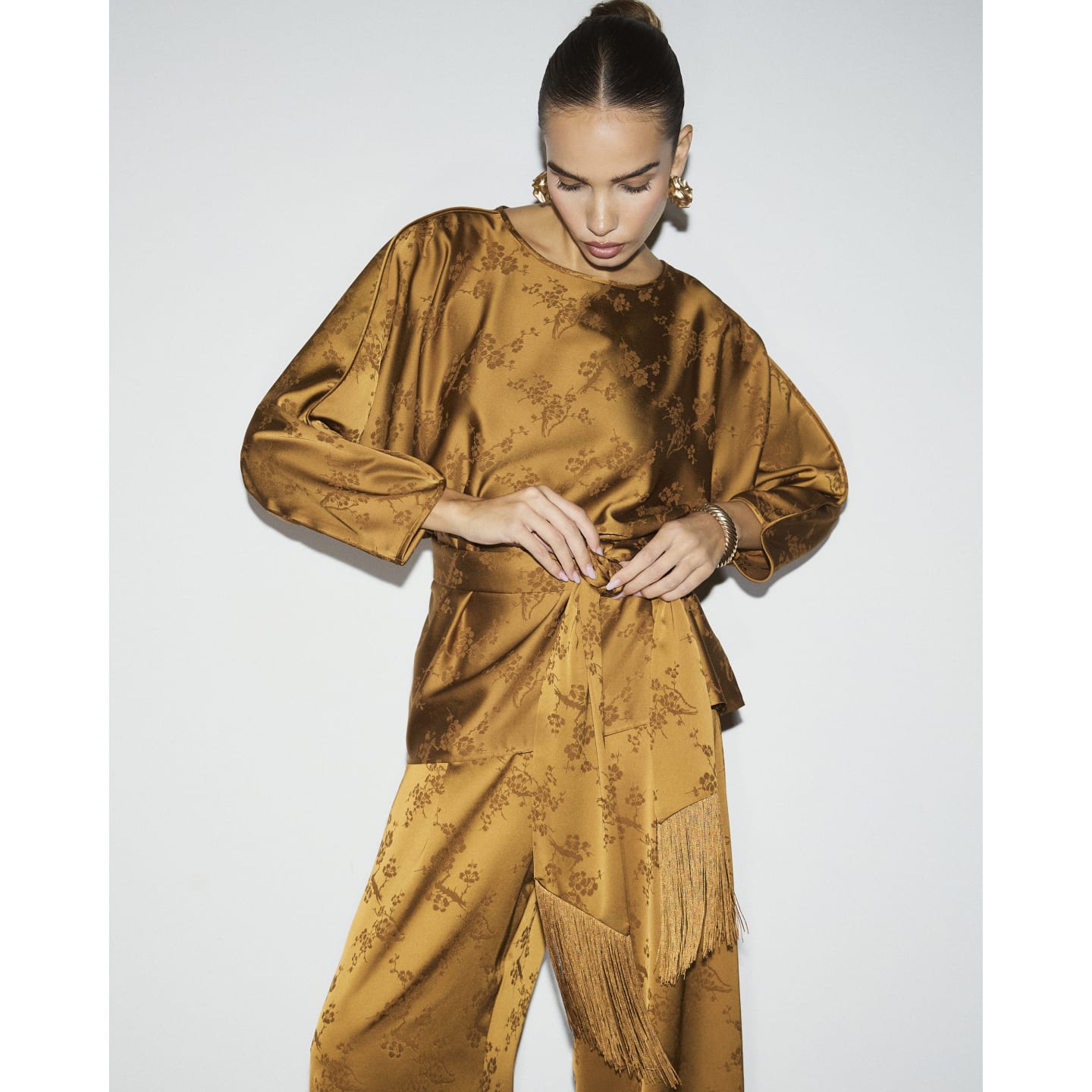 River Island Bronze Floral Obi Belt Batwing Top — photo 1 of 1