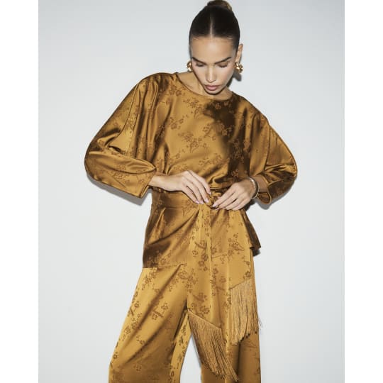 River Island Bronze Floral Obi Belt Batwing Top
