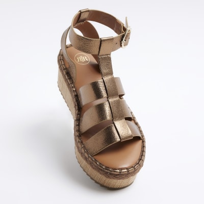 Bronze gladiator flatform sandals River Island