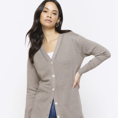 Bronze knit longline cardigan | River Island