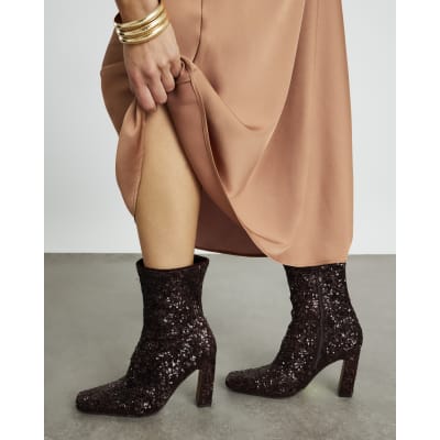 Bronze Sequin Sock Boots